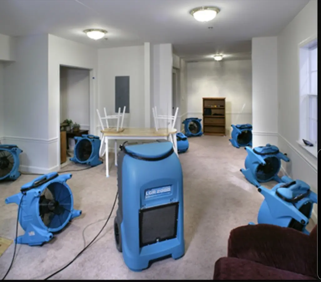 Air movers and dehumidifier setup for Water Damage Restoration in Port Sheldon